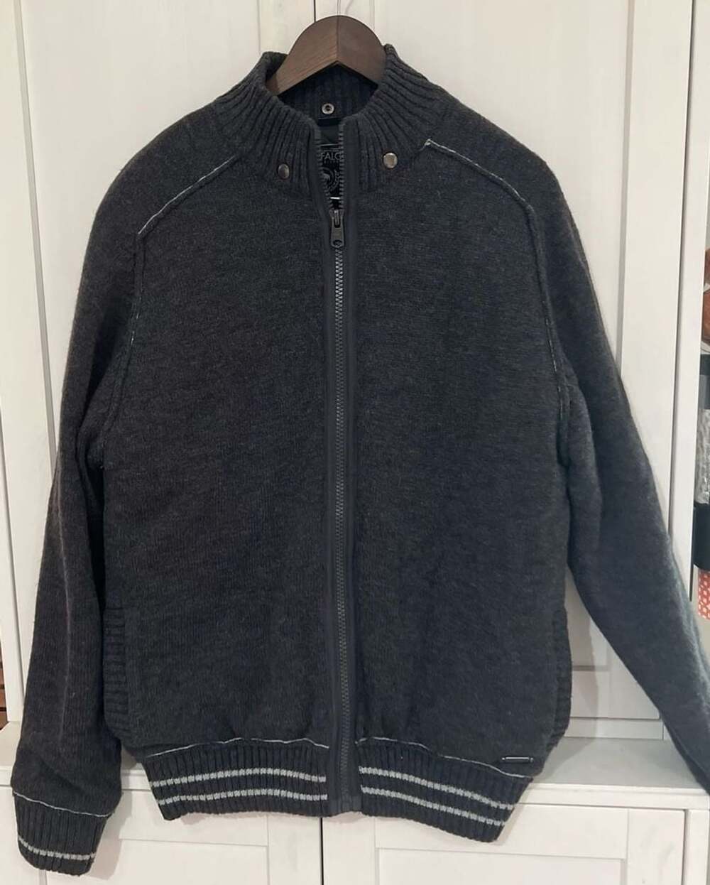 Buffalo David Bitton Men's Gray Full-Zip Quilted Lining Knit Cardigan Jacket L
